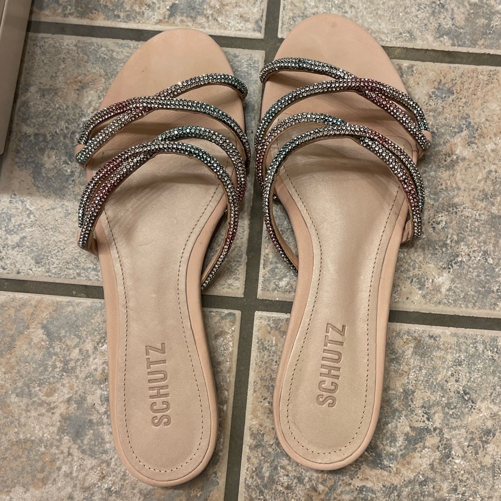 NIB Multi color rhinestone sandals in a light rose pink Schutz